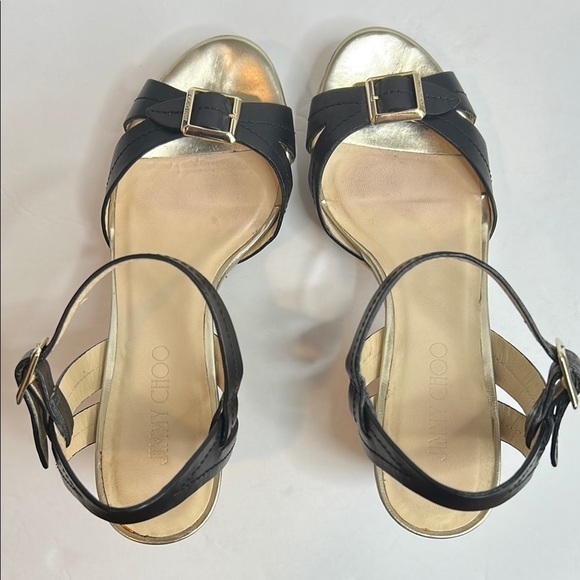 Jimmy Choo Gold, Black and Cream Platform Shoes with Cork Heel size 9.5 - Picture 8 of 12